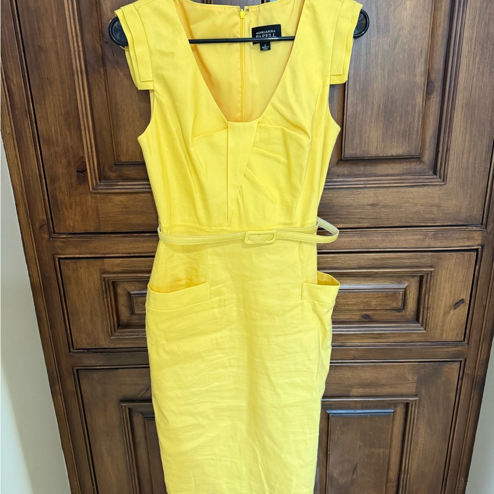 Adrianna Papell Yellow Midi Dress with Belt